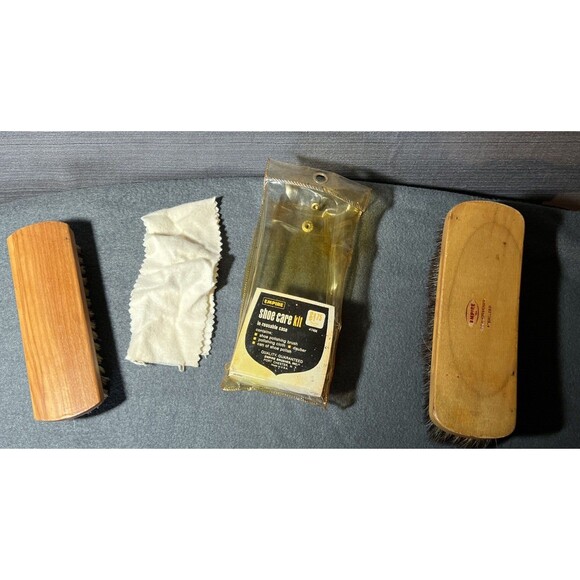 Vintage Empire Shoe Brushes 100% Horse Hair Shoe Care Kit Made in USA Lot of 2 - Picture 1 of 12